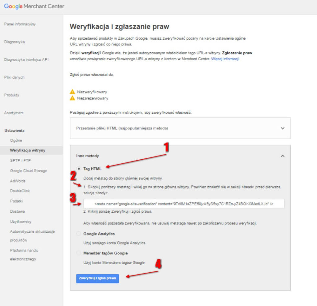 weryfikacja google merchant center