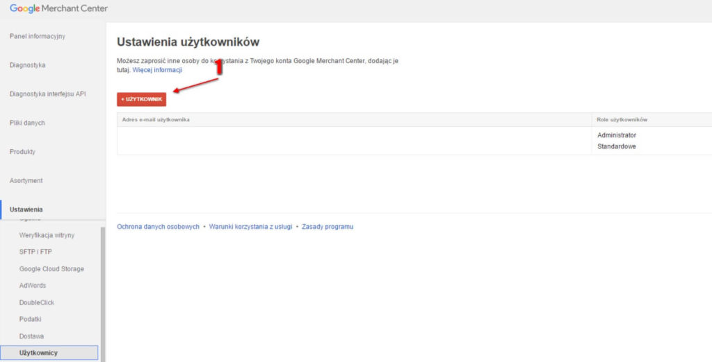 Nadanie dostępu do Google Merchant Center krok 4