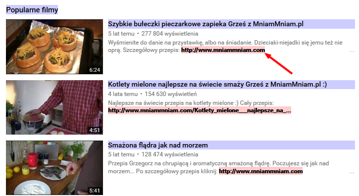 linki w formie adresow URL YT.