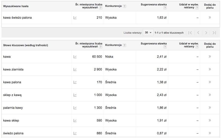Planer slow kluczowych – Google AdWords
