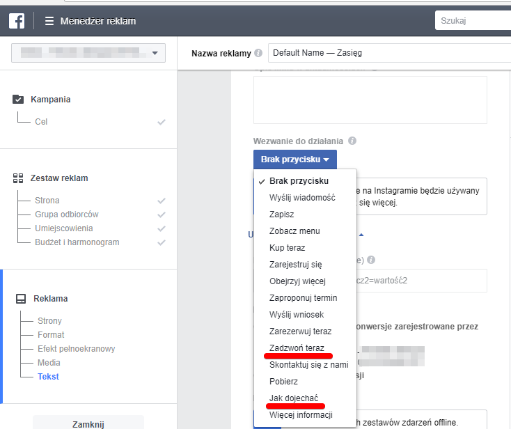 Cele reklamowe na Facebooku zasieg