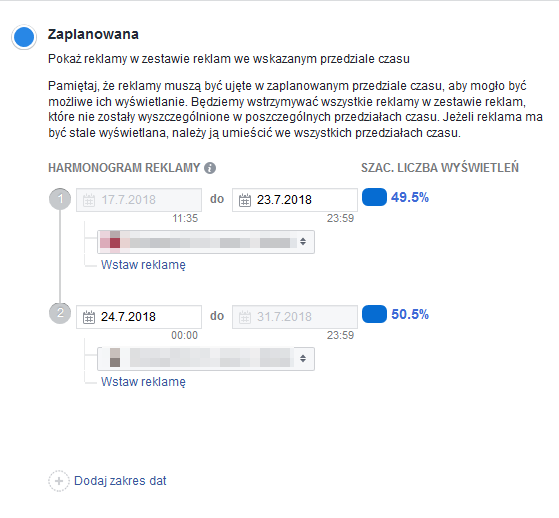 harmonogram fb ads