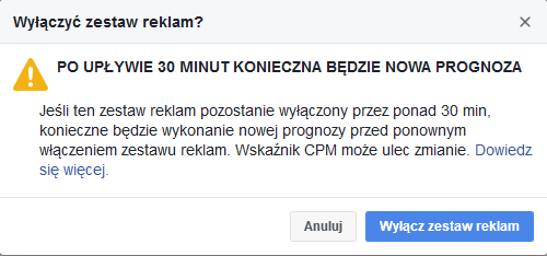 komunikat zestaw reklam fb ads