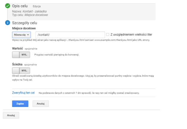 Cel niestandardowy Google Analytics