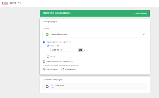 Google Tag Manager konfiguracja reguly Event Scroll 1