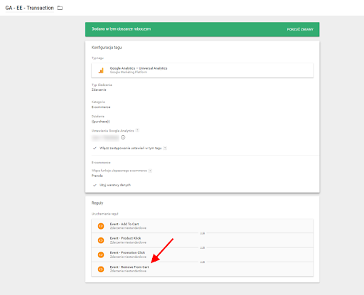 Google Tag Manager, konfiguracja tagu EE - Transaction