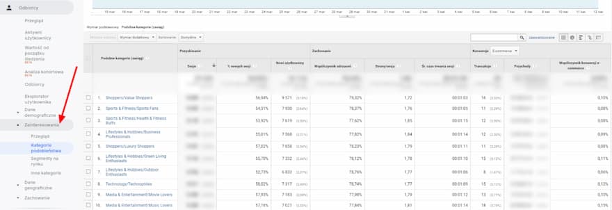google analytics zainteresowania