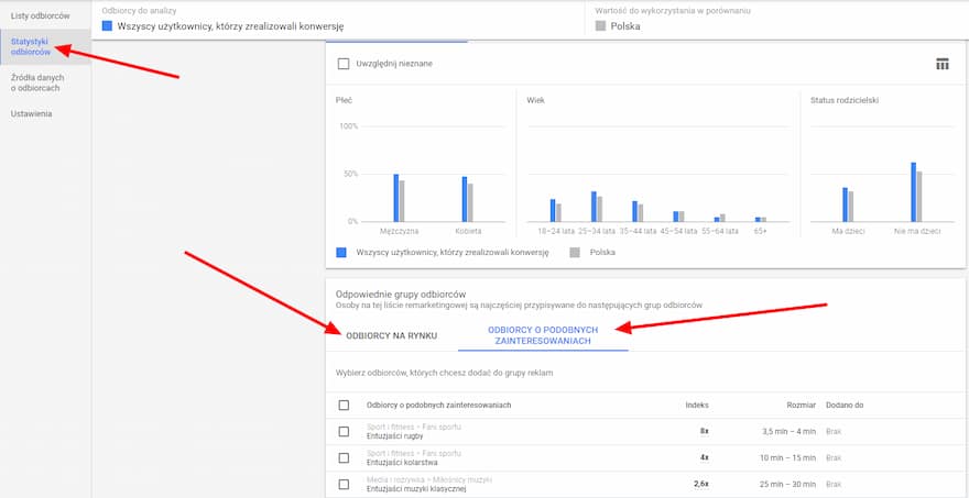 statystyki odbiorcó google ads