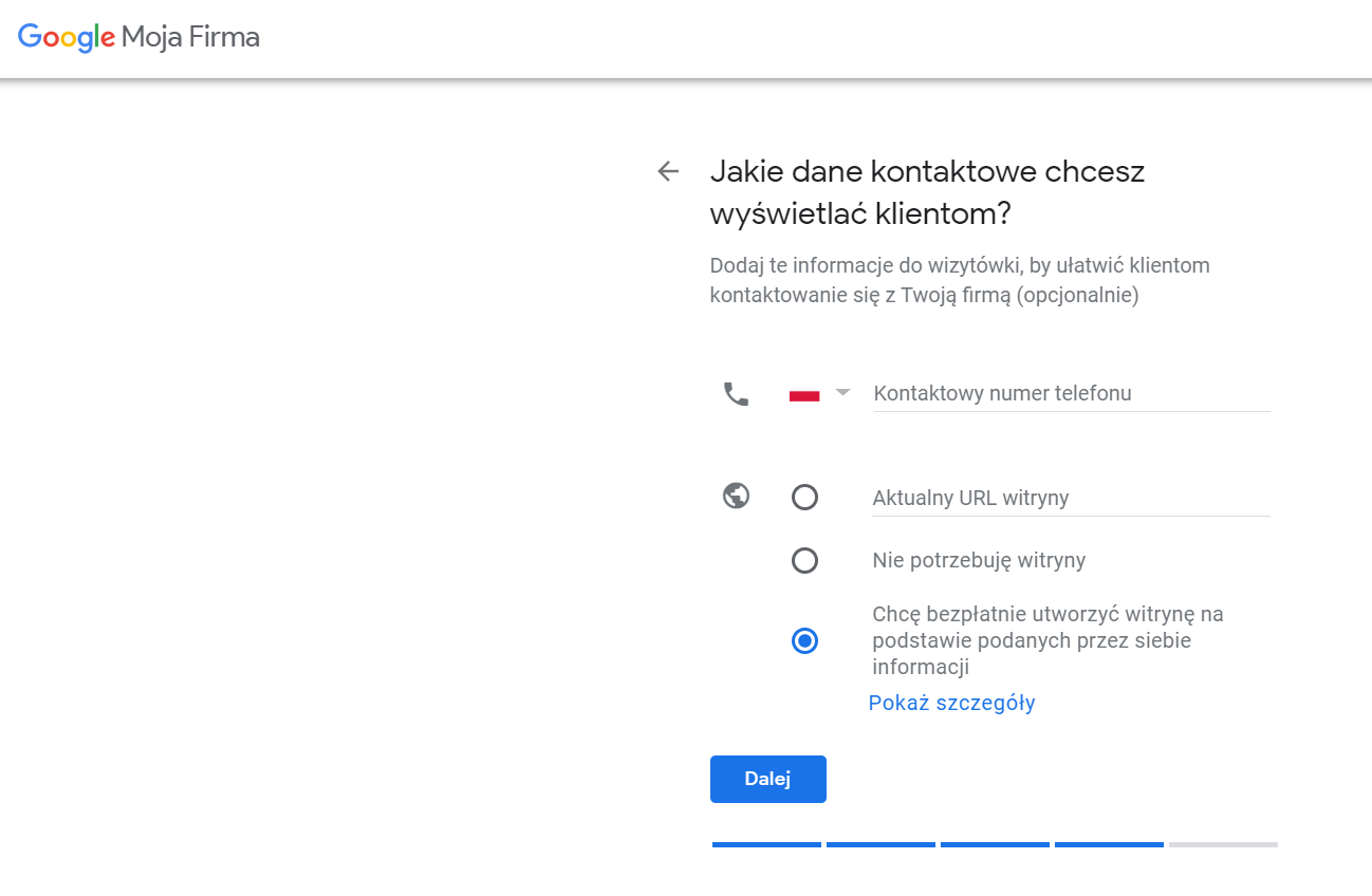 podawanie danych kontaktowych firmy w usługach Google