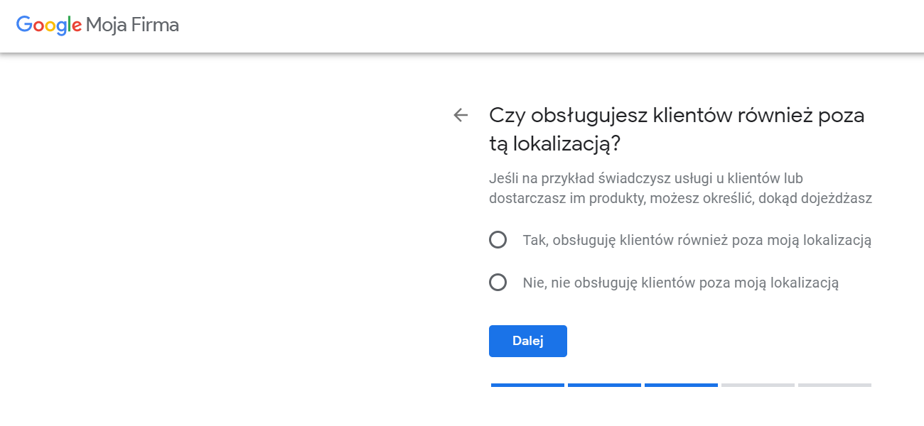 dodawanie informacji dojazd do klienta w wizytówce