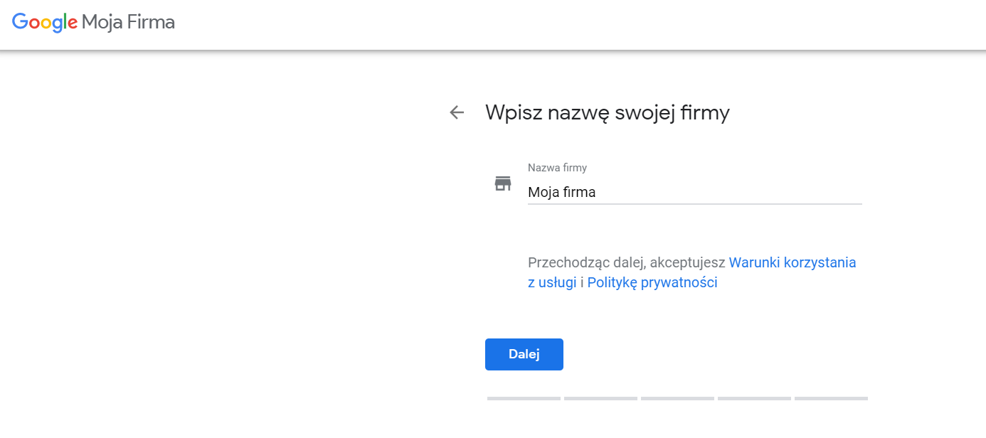 podawanie nazwy firmy dla wizytówki google