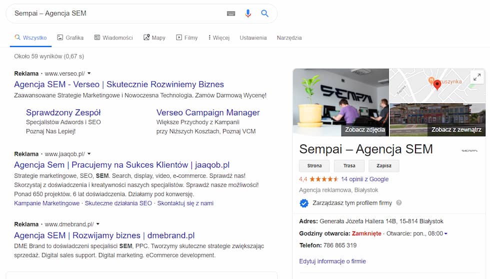 wizytówka firmy sempai
