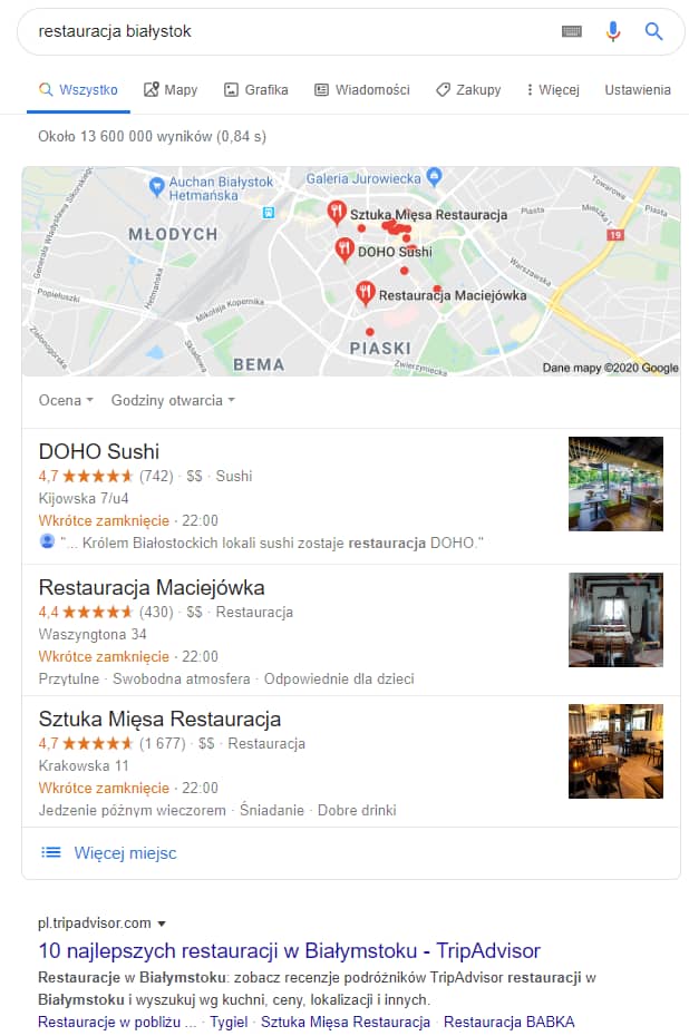 zapytania lokalne w Google