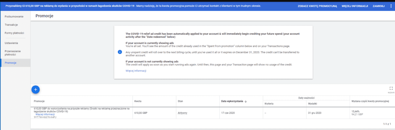 kupony google ads koronawirus