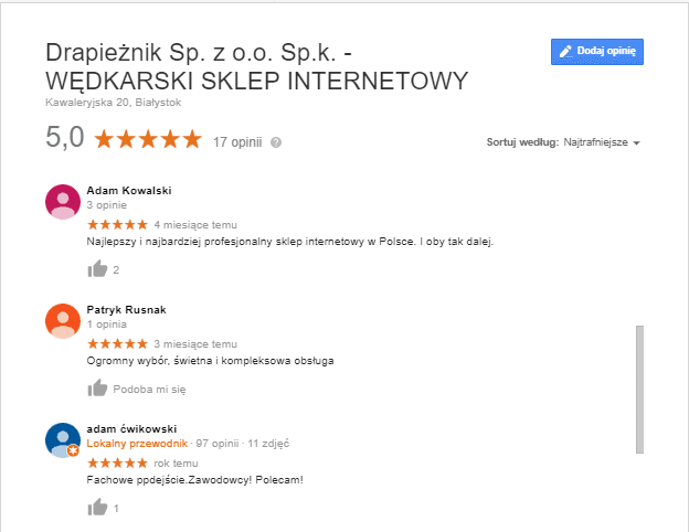 google moja firma opinie