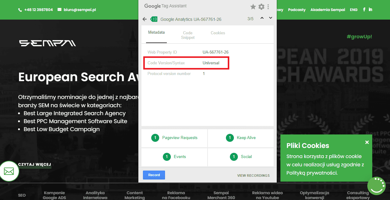 google tag assistant wersja kodu 2