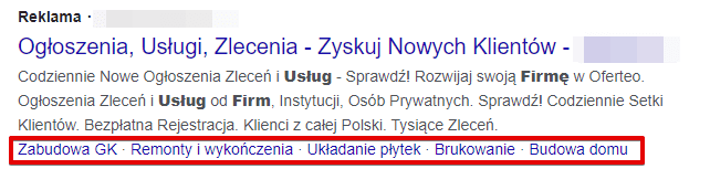 rozszerzenie linków do podstron Google Ads