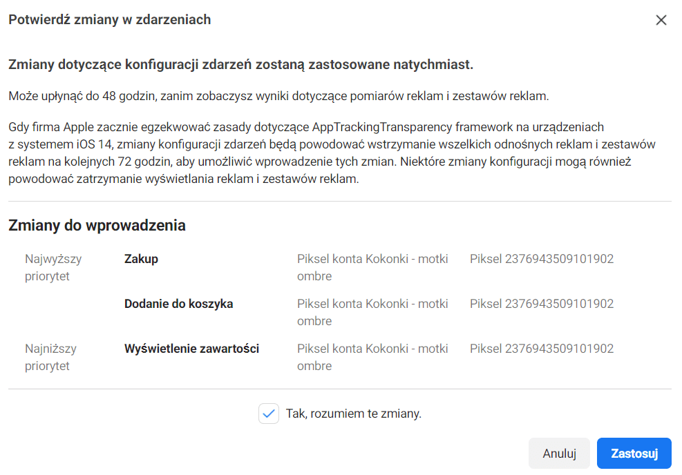 iOS 14 konfiguracja zdarzeń webowych 5