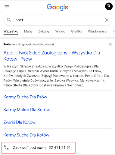 Reklama w Google Ads. Rozszerzenia połączenia