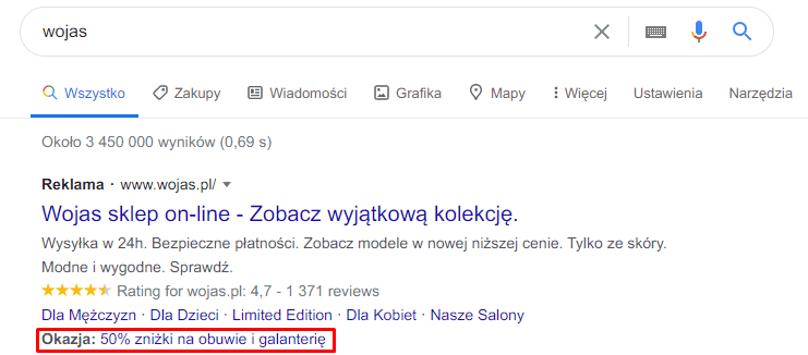 Reklama w Google Ads. Rozszerzenia promocji