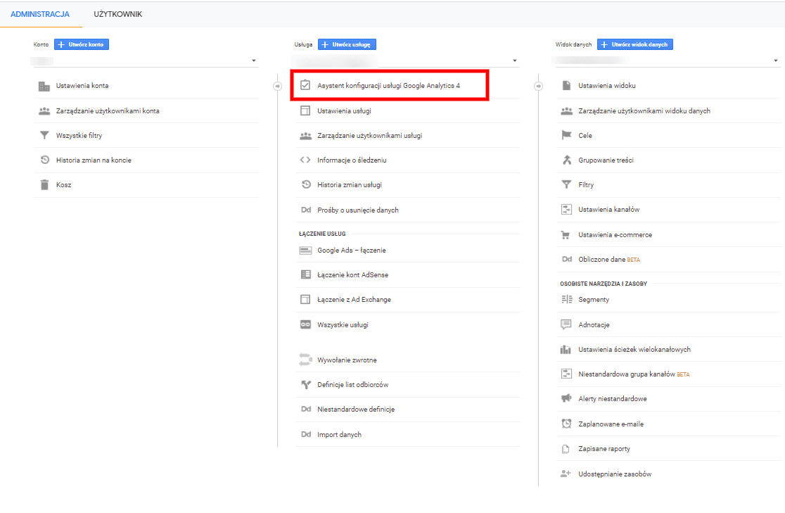 Konfiguracja usługi Google Analytics