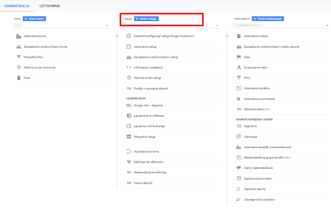 Konfiguracja usługi Google Analytics