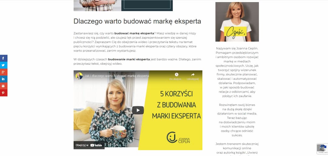 artykuł na blogu z wideo umieszczonym w treści