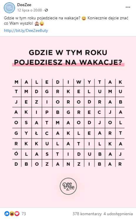 angażujące posty na facebooku - wezwanie do działania - wykreślanka