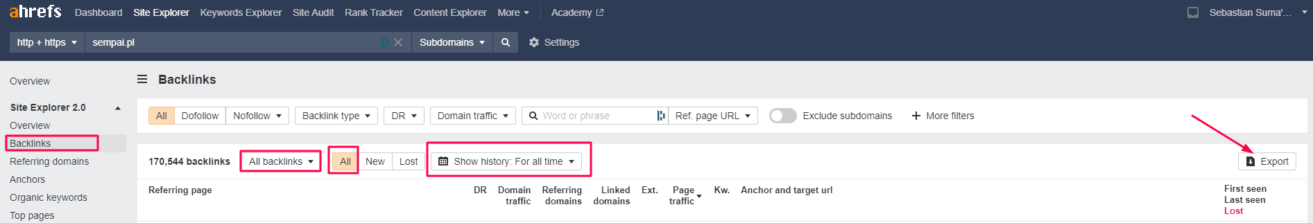 Ahrefs - sprawdzanie toksycznych linków