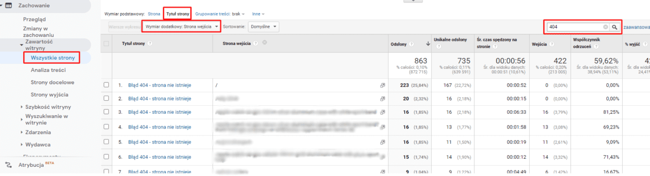 Jak wykryć błąd 404 w google analytics