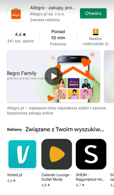 miejsca wyświatlania reklam - sklep play