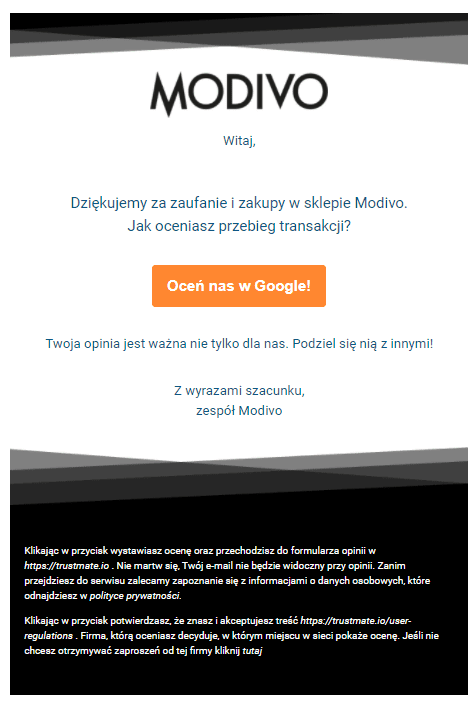 mail z prośbą o ocenę w Google