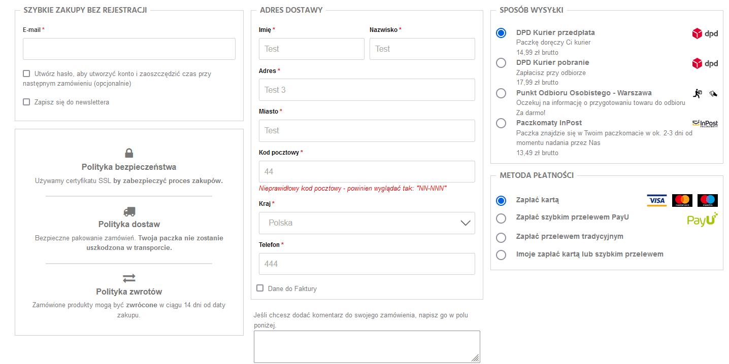 one page checkout