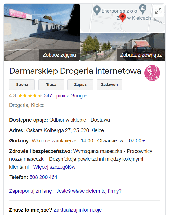 opinia w wizytówce google