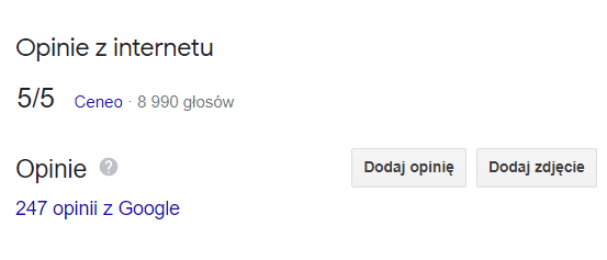 wizytówka Google Moja Firma pokazuje także inne opinie