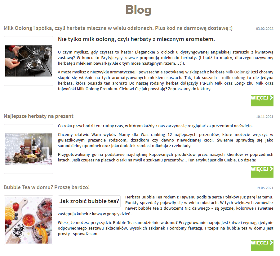 blog na stronie sklepu z herbata