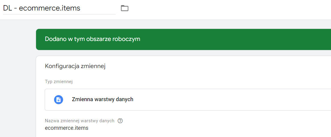Konfiguracja zmiennej