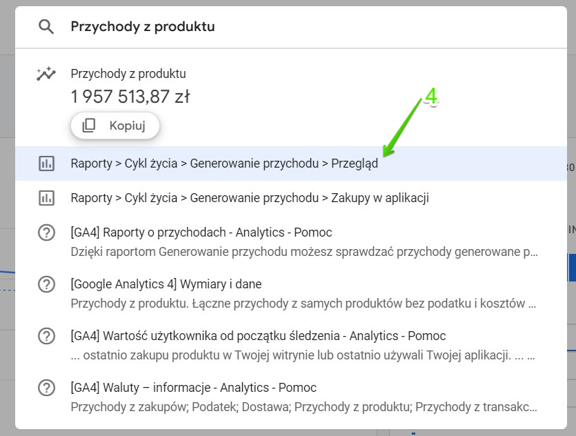 wyszukiwanie w ga4 - raport