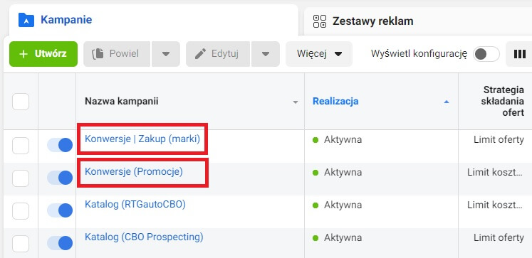 Kategorie na stronie zostały wykorzystane jako landing page dla całych kampanii