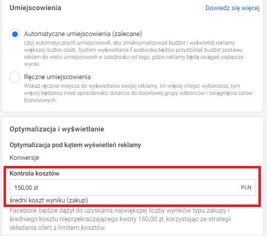 średni koszt wyniku