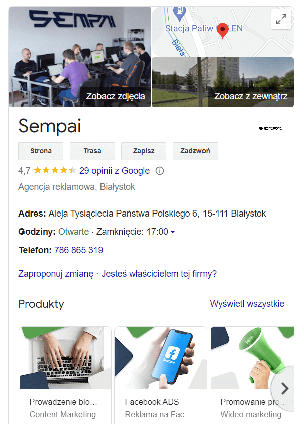 Wizytówka Google Moja Firma