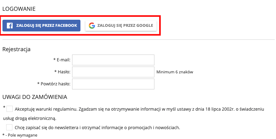 logowanie z apomocą facebooka i google
