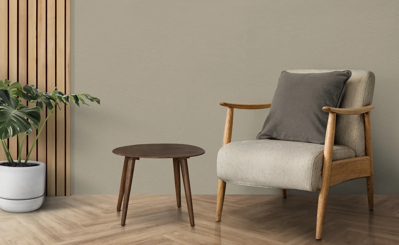 mid century modern living room interior design with monstera tree