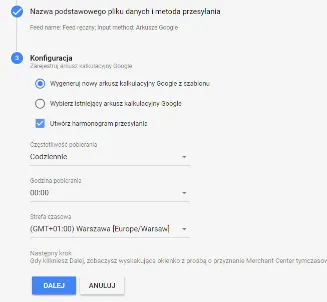 konfiguracja feedu ręcznego