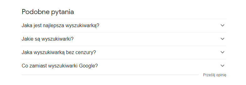 przykład podobnych wyszukiwań w google