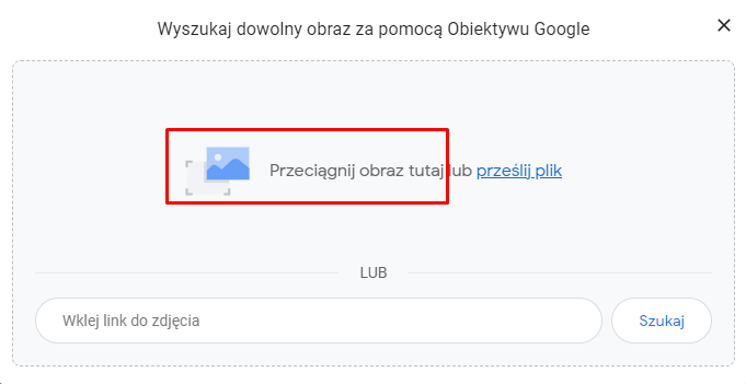 Szukanie obrazem sposobem przeciągnij i upuść