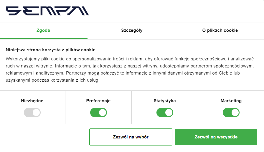 popup informacyjny odnośnie ciasteczek