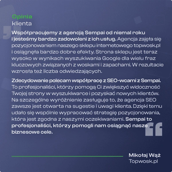 Opinia klienta - TopWosk.pl
