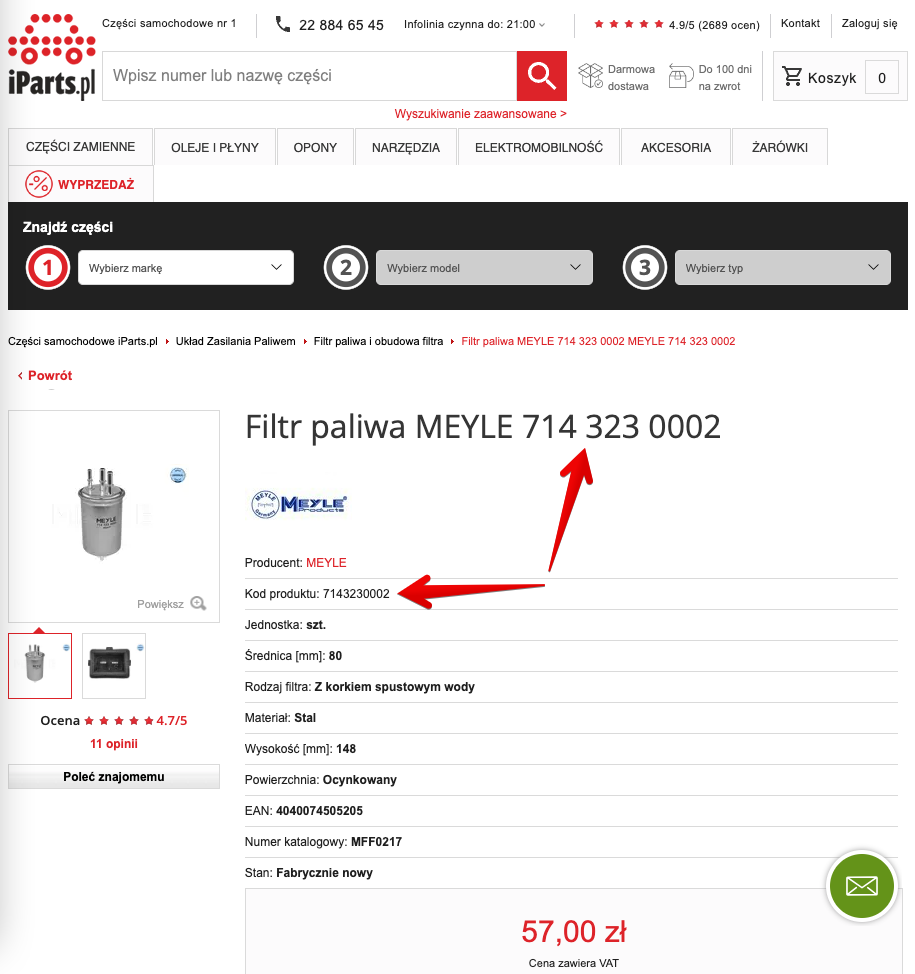 kod produktu