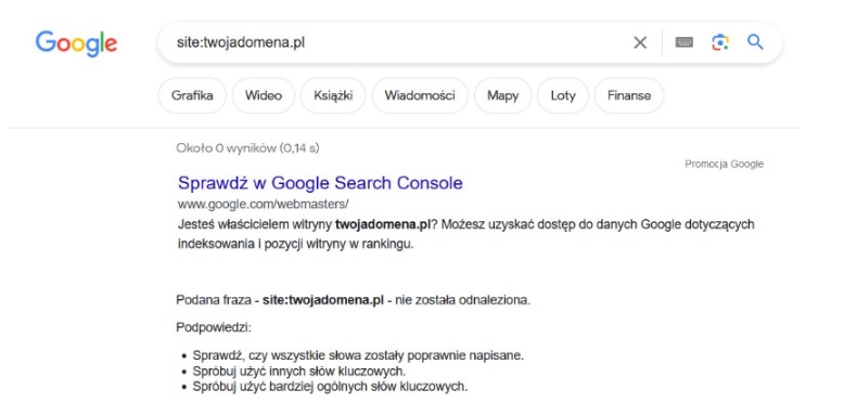 sprawdzenie czy strona została zaindeksowana dzięki komendzie site: